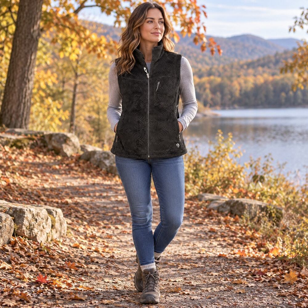 Mountain Hardwear Sable Vest Women’s M Black Embossed Fleece Full Zip